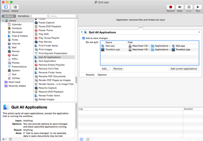 Automator - Quit All Running Apps with One Click