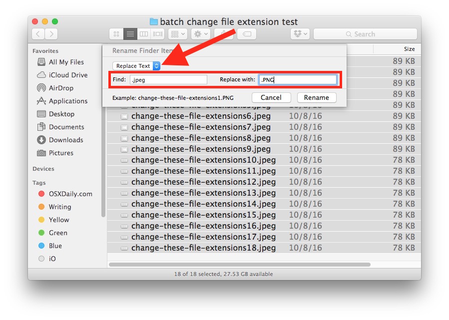batch change file extension mac photoshop