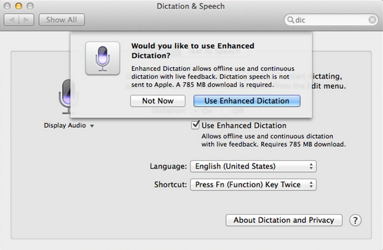 how to turn on enhanced dictation on mac