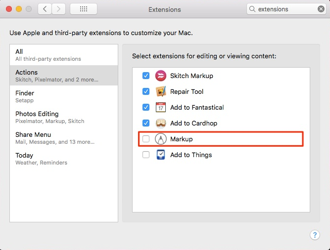 Mac: How to Enable Markup Extension in Supporting Apps