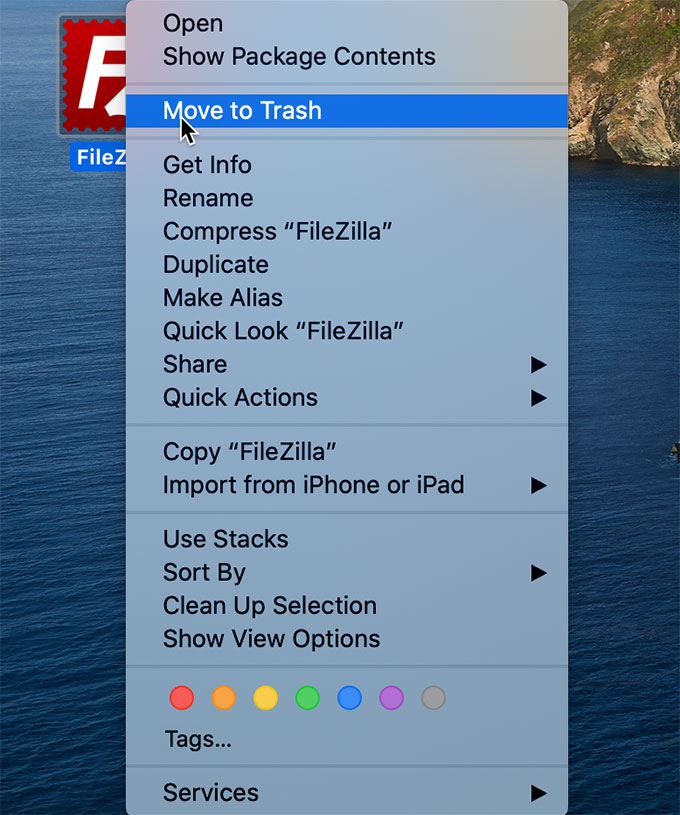 how to remove a file from filezilla on mac