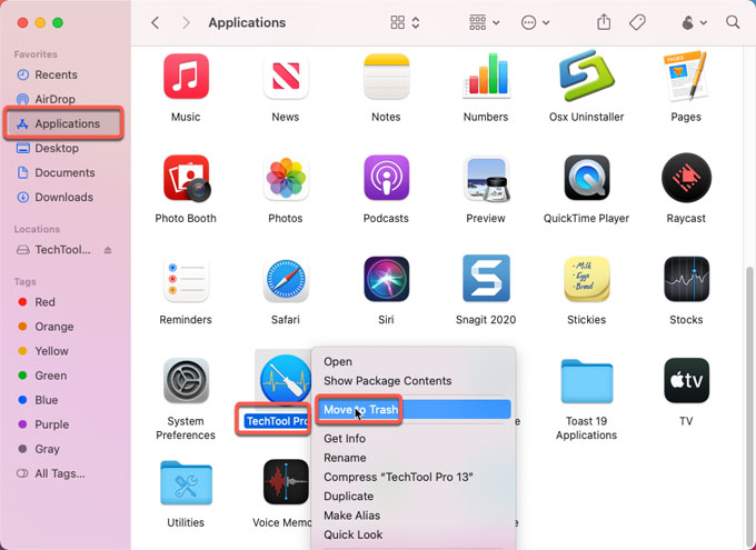 move Techtool Pro to trash