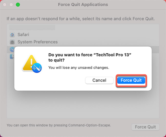 force quit Techtool Pro