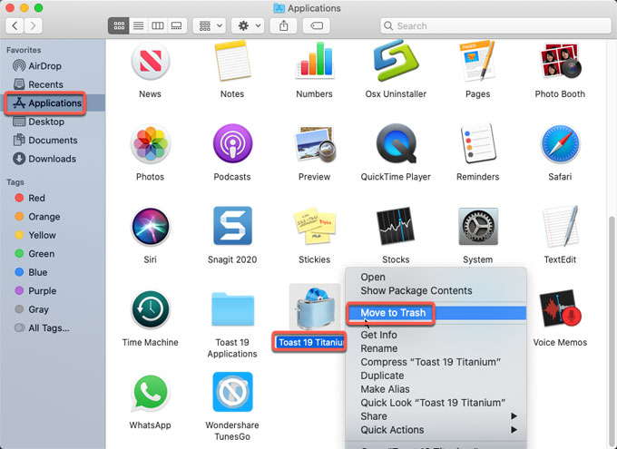 move Toast Titanium to trash