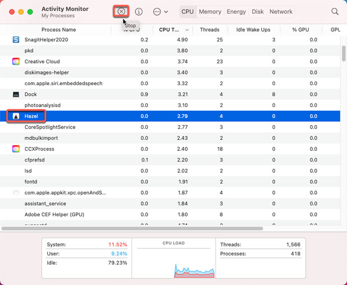 erase hazel app on mac