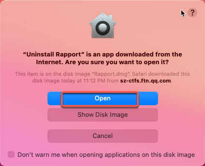 Open uninstall  Rapport 