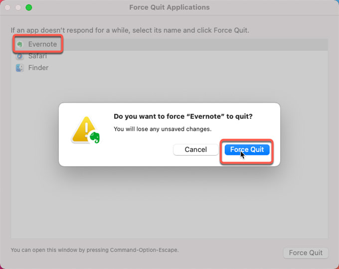 force quit Evernote