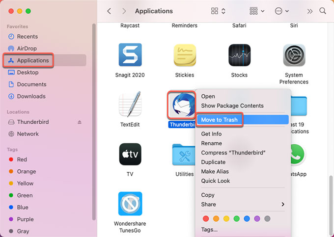 move Thunderbird to Trash
